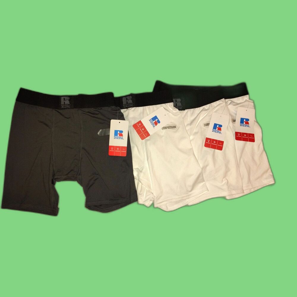 NWT 4 Pairs Russell Athletic Youth Boy's Compression Fit Shorts Size Medium